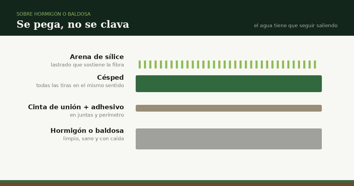 Césped artificial sobre hormigón: capas de la instalación sobre un solado