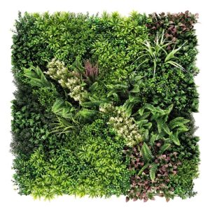 Composición vegetal de tonos cálidos Line Miami C, con flor crema, hoja granate y helechos en otro reparto