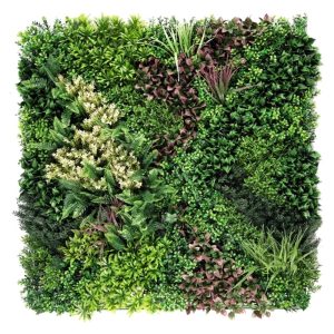 Panel vegetal con hoja granate Line Miami A, con franjas de hoja granate y un racimo de flor crema