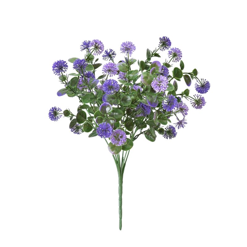 Line Florencia artificial con flores pequeñas malva y hoja verde, sobre fondo blanco, rama artificial decorativa con flor menuda